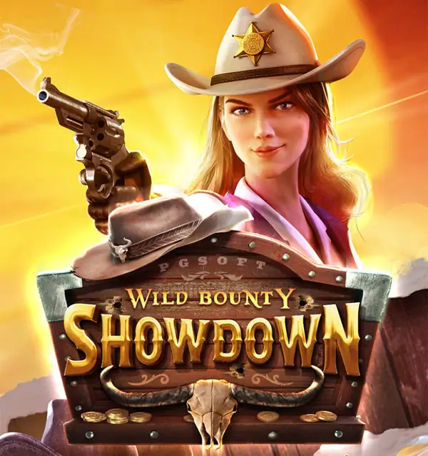 Wild Bounty Showdown logo with the sheriff: free demo screen by PG Soft Wild Bounty Showdown logo with the sheriff: free demo screen by PG Soft